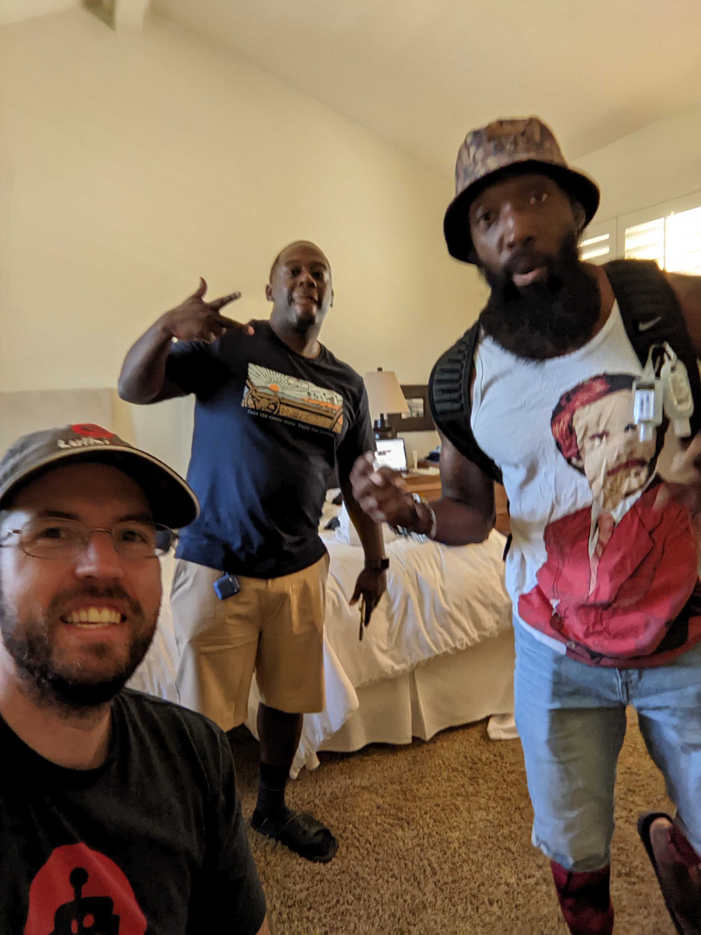 Owen Bush, Albert Hughes and Flash Gordon in their room at Owners Camp 