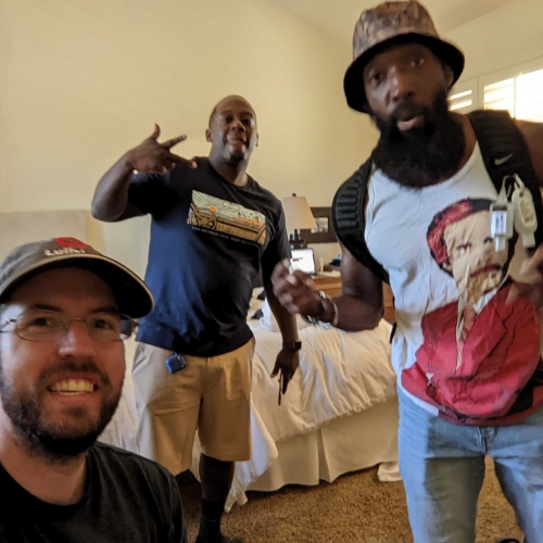 Owen Bush, Albert Hughes and Flash Gordon in their room at Owners Camp 