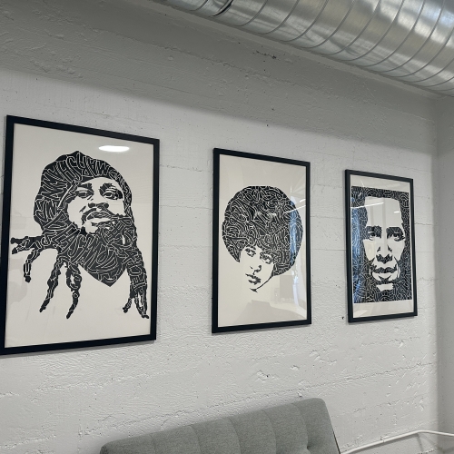 Hidden Genius Project Teen Tech Artwork - Marshawn Lynch, Angela Davis, Barack Obama