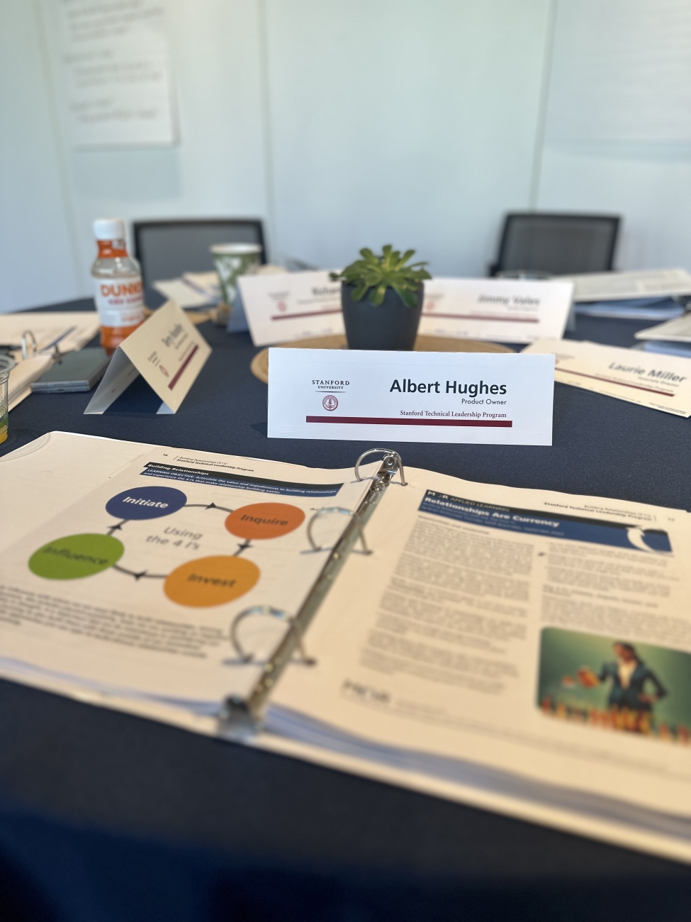 Albert Hughes’ name badge on the table in a conference room